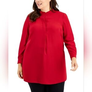 Anne Klein Plus Size Longer Length Nehru Tunic - Titian Red.